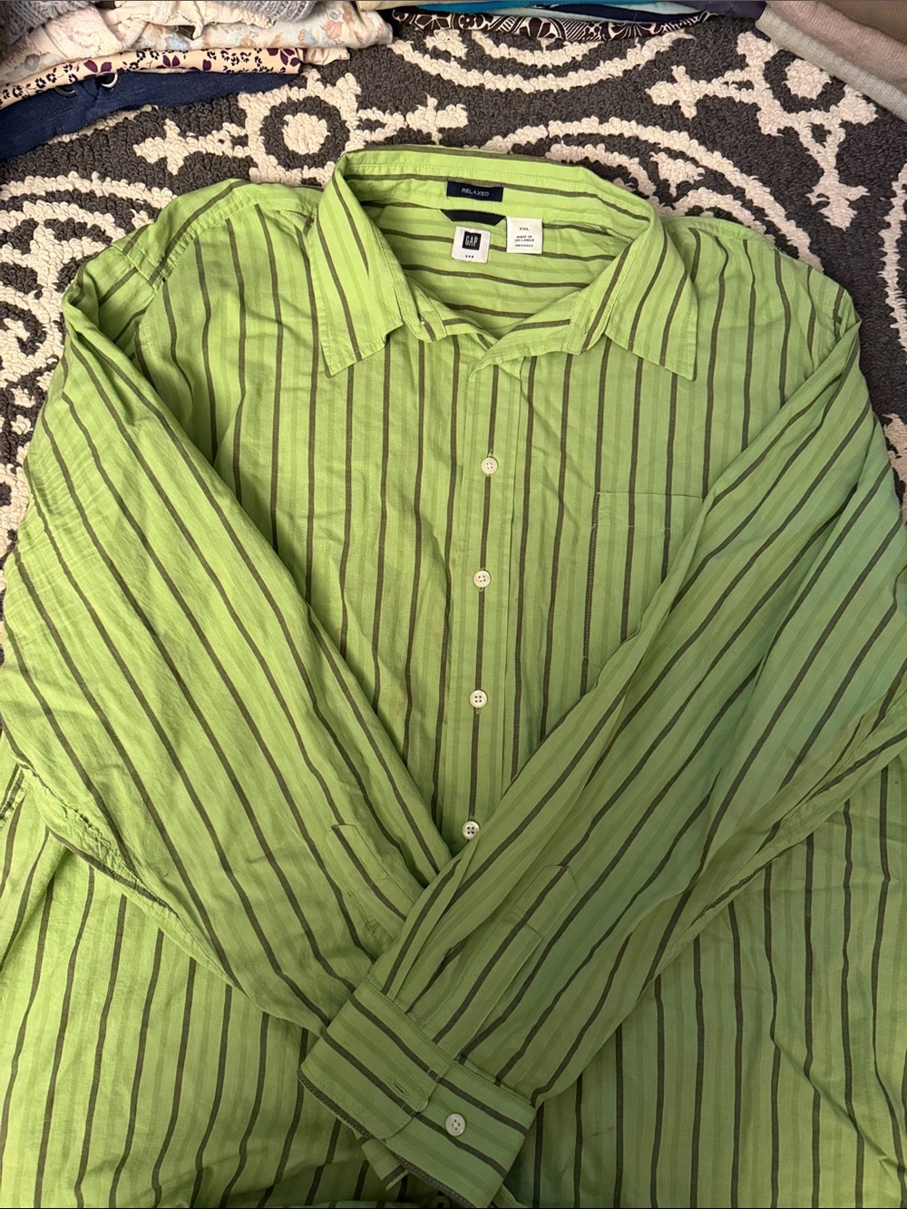 GAP Lime Green Striped Button-Down Shirt